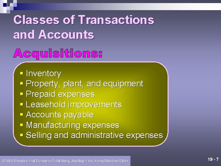 Classes of Transactions and Accounts § Inventory § Property, plant, and equipment § Prepaid