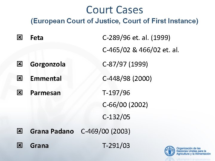 Court Cases (European Court of Justice, Court of First Instance) ý Feta C-289/96 et.