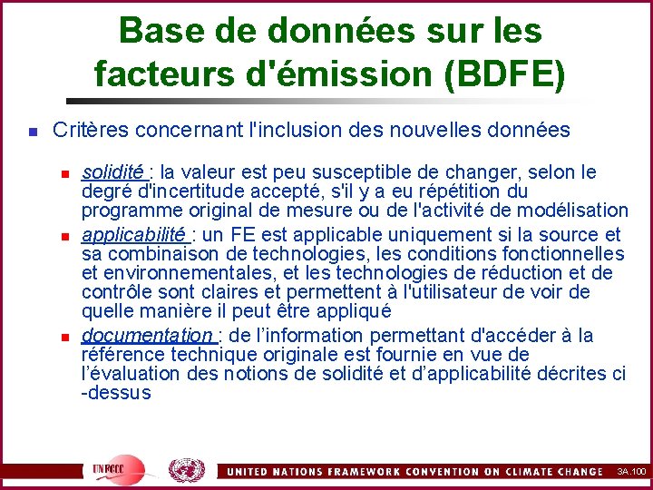 Base de données sur les facteurs d'émission (BDFE) n Critères concernant l'inclusion des nouvelles
