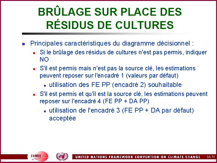 BRÛLAGE SUR PLACE DES RÉSIDUS DE CULTURES n Principales caractéristiques du diagramme décisionnel :