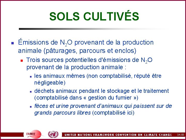 SOLS CULTIVÉS n Émissions de N 2 O provenant de la production animale (pâturages,