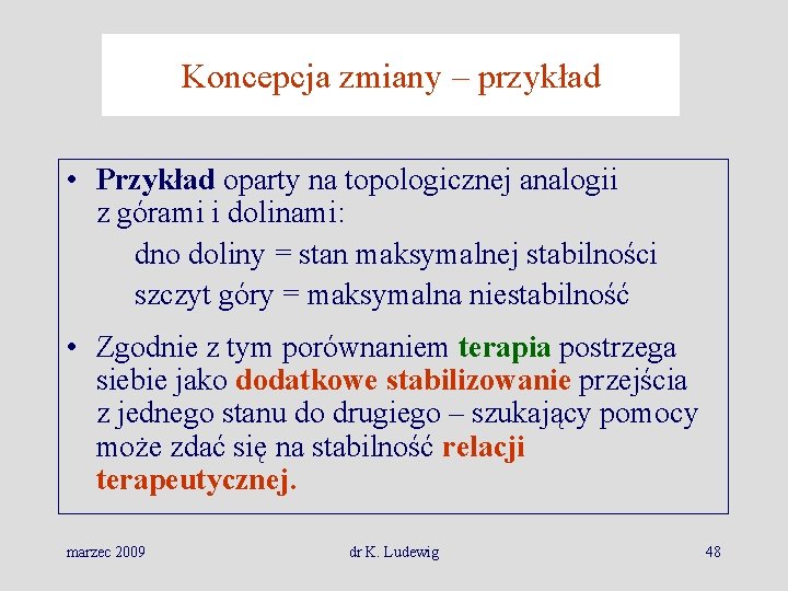 Koncepcja zmiany – przykład • Przykład oparty na topologicznej analogii z górami i dolinami: