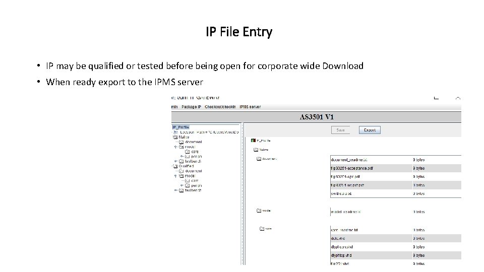 IP File Entry • IP may be qualified or tested before being open for