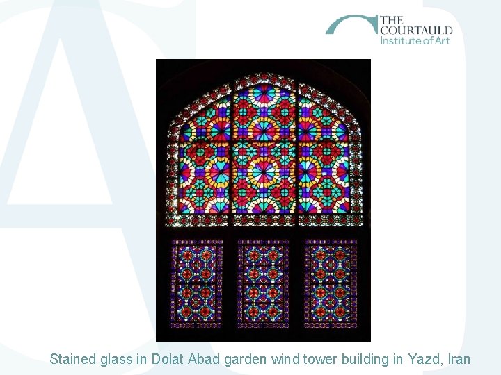 Stained glass in Dolat Abad garden wind tower building in Yazd, Iran Stained glass in Dolat Abad garden wind tower building in Yazd, Iran