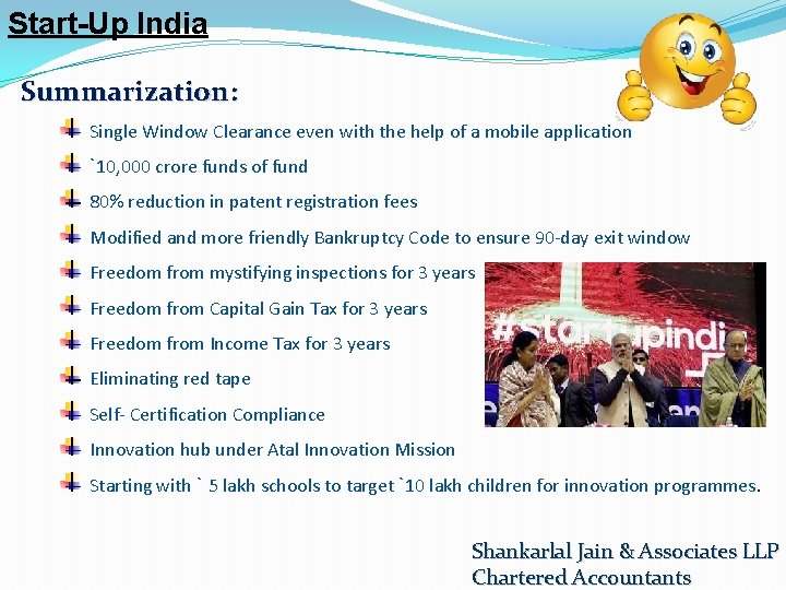 Start-Up India Summarization: Single Window Clearance even with the help of a mobile application