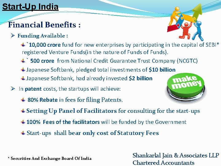 Start-Up India Financial Benefits : Ø Funding Available : `10, 000 crore fund for