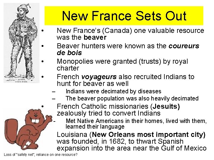 New France Sets Out • New France’s (Canada) one valuable resource was the beaver