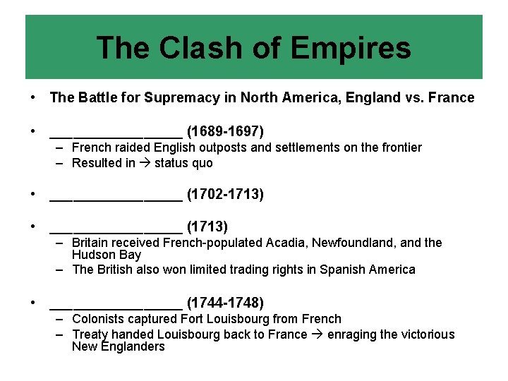 The Clash of Empires • The Battle for Supremacy in North America, England vs.