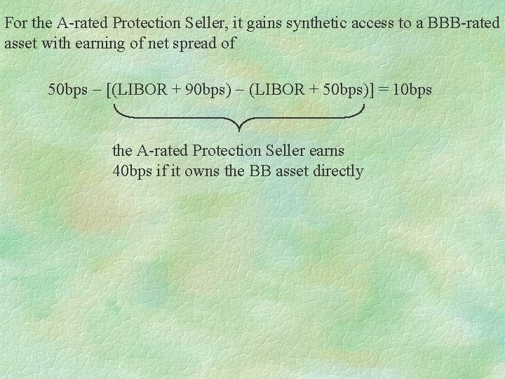 For the A-rated Protection Seller, it gains synthetic access to a BBB-rated asset with For the A-rated Protection Seller, it gains synthetic access to a BBB-rated asset with