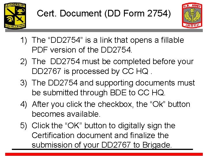 Cert. Document (DD Form 2754) 1) The “DD 2754” is a link that opens