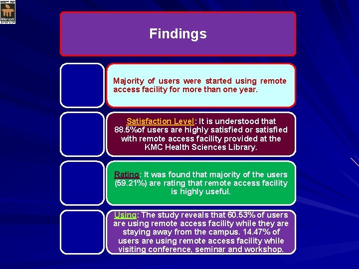 Findings Majority of users were started using remote access facility for more than one