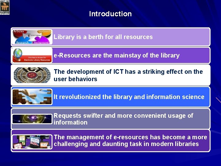 Introduction Library is a berth for all resources e-Resources are the mainstay of the