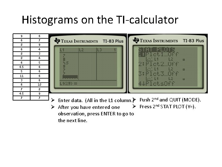 Histograms on the TI-calculator 9 6 8 8 6 6. 5 5 11 3