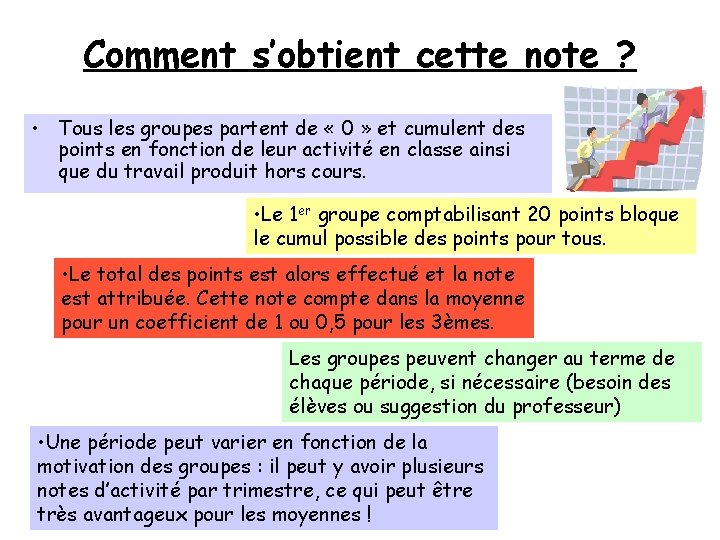 Comment s’obtient cette note ? • Tous les groupes partent de « 0 »