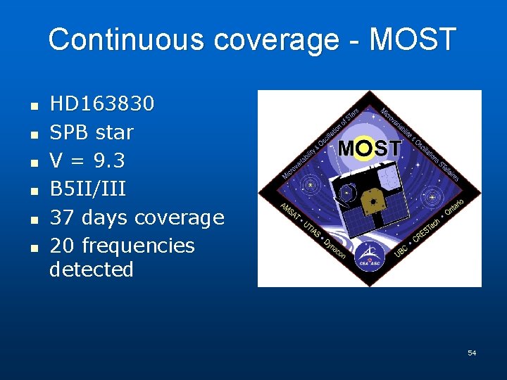Continuous coverage - MOST n n n HD 163830 SPB star V = 9.