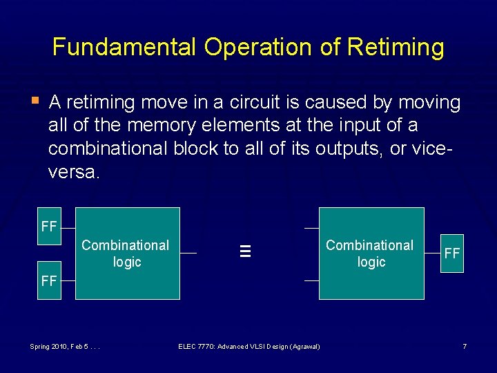 Fundamental Operation of Retiming § A retiming move in a circuit is caused by