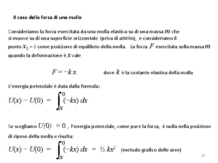 Il caso della forza di una molla Consideriamo la forza esercitata da una molla