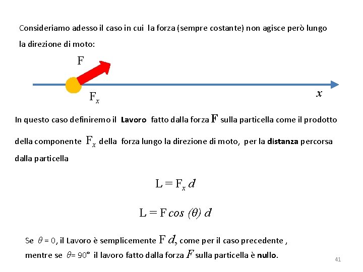 Consideriamo adesso il caso in cui la forza (sempre costante) non agisce però lungo