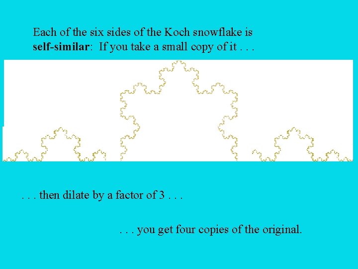Each of the six sides of the Koch snowflake is self-similar: If you take