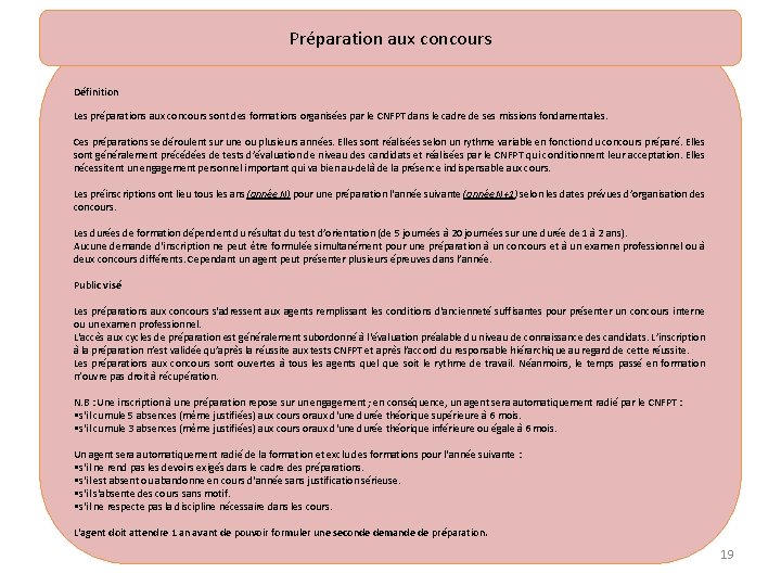 Préparation aux concours Définition Les préparations aux concours sont des formations organisées par le