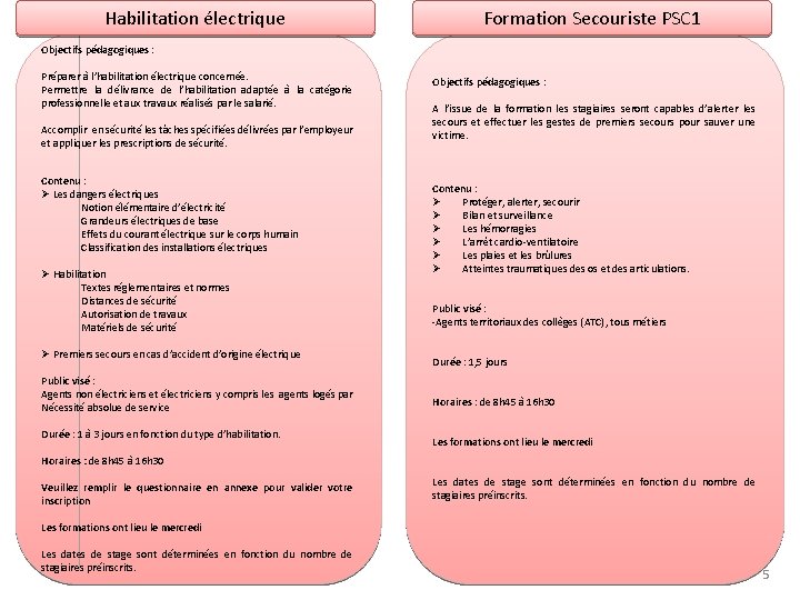 Habilitation électrique Formation Secouriste PSC 1 Objectifs pédagogiques : Préparer à l’habilitation électrique concernée.