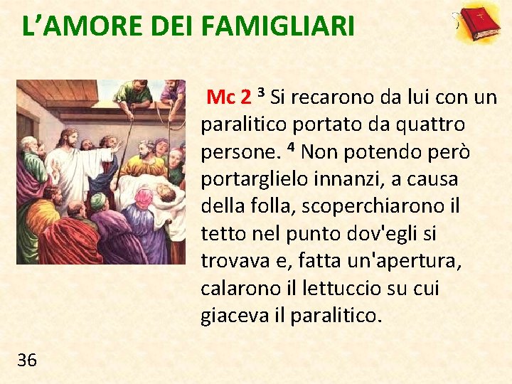 L’AMORE DEI FAMIGLIARI Mc 2 3 Si recarono da lui con un paralitico portato