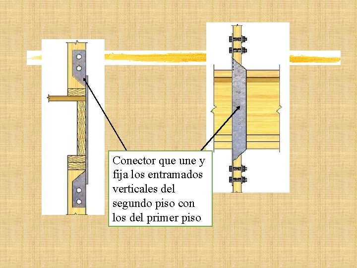Conector que une y fija los entramados verticales del segundo piso con los del