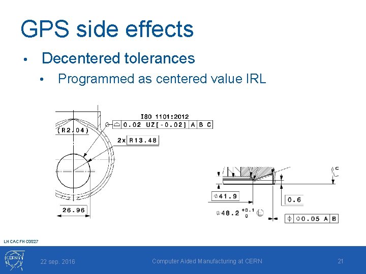 GPS side effects • Decentered tolerances • Programmed as centered value IRL LHCACFHC 0027