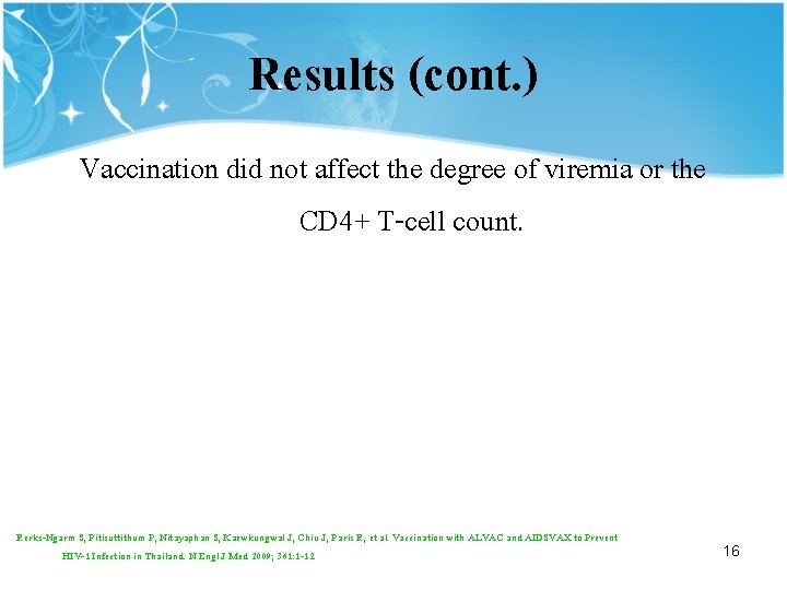 Results (cont. ) Vaccination did not affect the degree of viremia or the CD