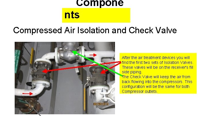 Compone nts Compressed Air Isolation and Check Valve After the air treatment devices you