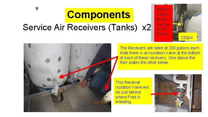 Components Service Air Receivers (Tanks) x 2 Relief Valves at the top rear of