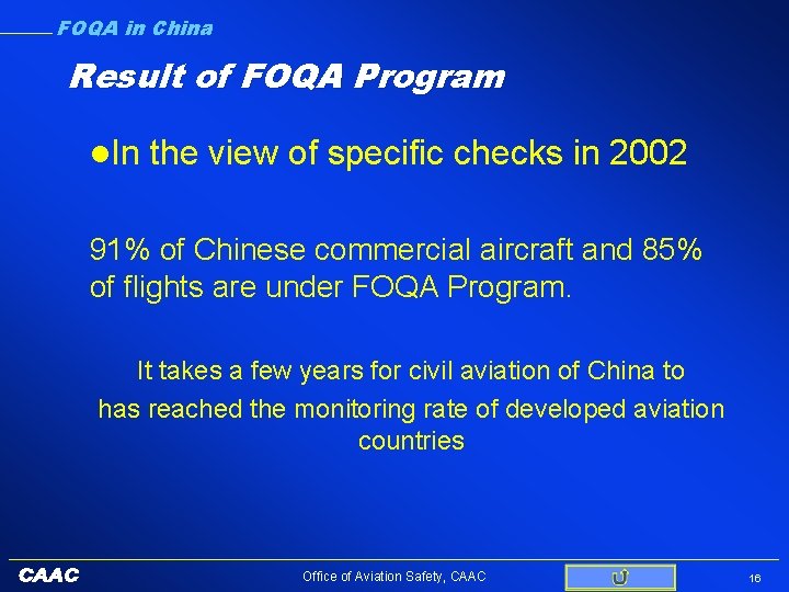 FOQA in China Result of FOQA Program l. In the view of specific checks