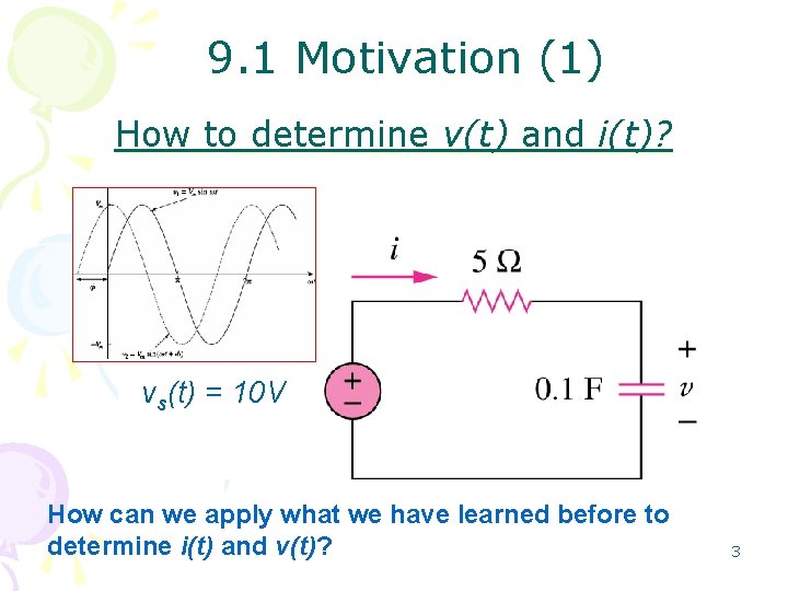 9. 1 Motivation (1) How to determine v(t) and i(t)? vs(t) = 10 V