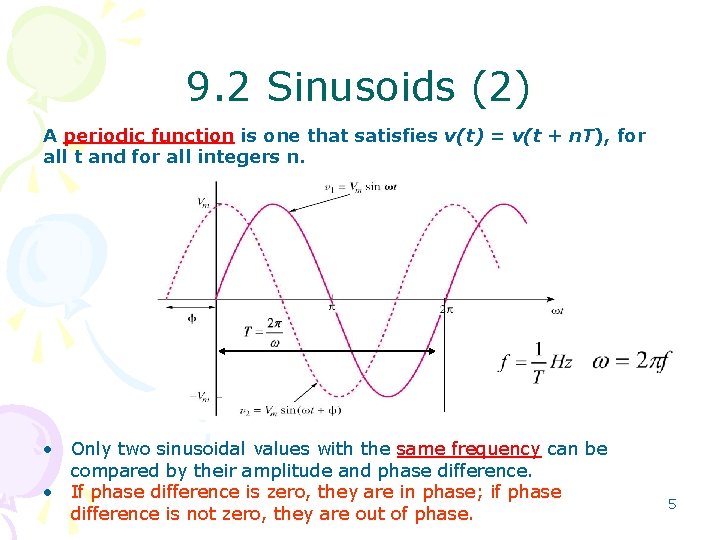 9. 2 Sinusoids (2) A periodic function is one that satisfies v(t) = v(t