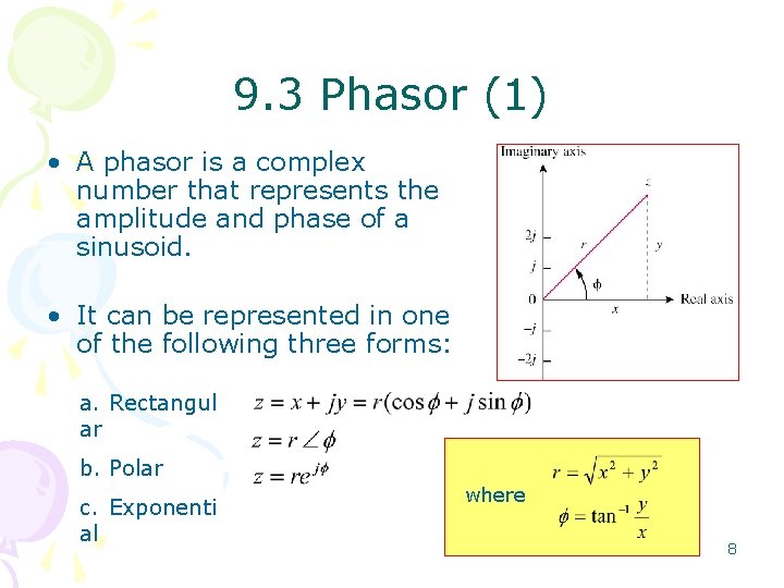 9. 3 Phasor (1) • A phasor is a complex number that represents the