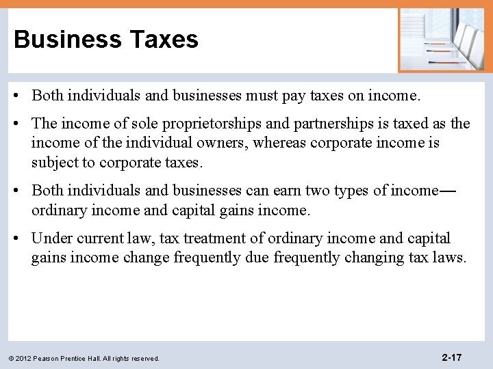 Business Taxes • Both individuals and businesses must pay taxes on income. • The