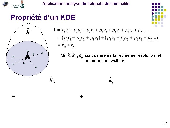 Application: analyse de hotspots de criminalité Propriété d’un KDE Si = sont de même