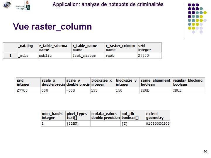 Application: analyse de hotspots de criminalités Vue raster_column 26 