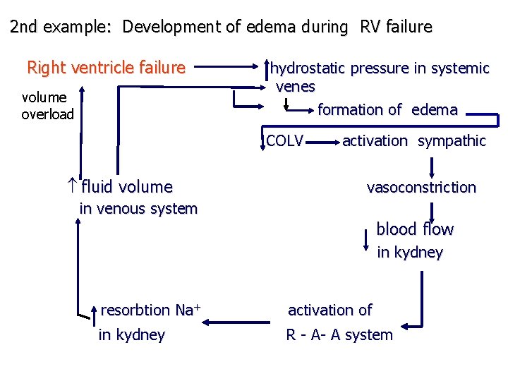 2 nd example: Development of edema during RV failure Right ventricle failure volume overload