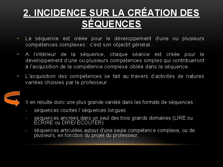 2. INCIDENCE SUR LA CRÉATION DES SÉQUENCES • La séquence est créée pour le 2. INCIDENCE SUR LA CRÉATION DES SÉQUENCES • La séquence est créée pour le
