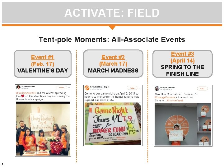 ACTIVATE: FIELD Tent-pole Moments: All-Associate Events Event #1 (Feb. 17) VALENTINE’S DAY 8 Event