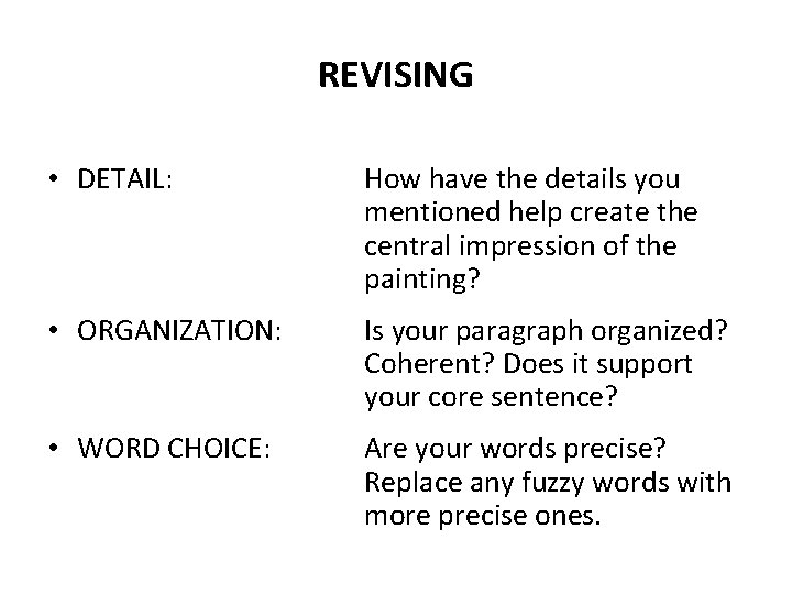 REVISING • DETAIL: How have the details you mentioned help create the central impression