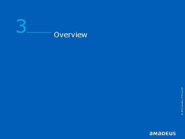 © 2013 Amadeus IT Group SA 3 Overview © 2013 Amadeus IT Group SA 3 Overview
