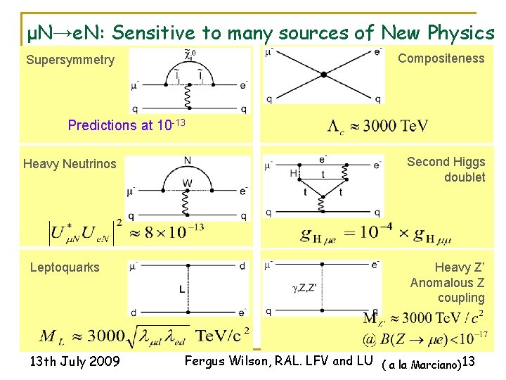μN→e. N: Sensitive to many sources of New Physics Compositeness Supersymmetry Predictions at 10
