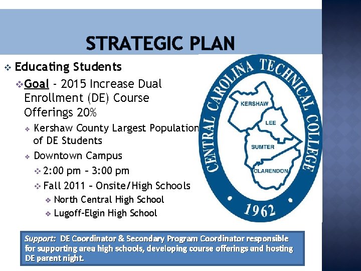 STRATEGIC PLAN v Educating Students v. Goal - 2015 Increase Dual Enrollment (DE) Course