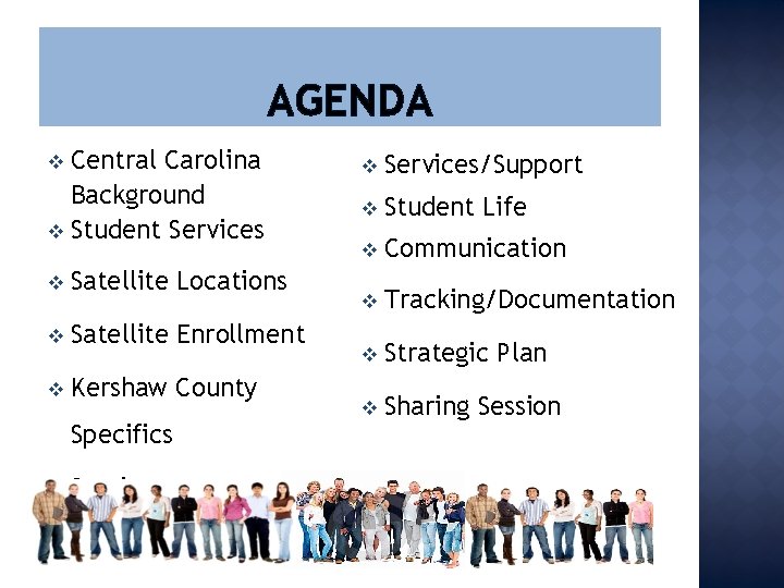 AGENDA Central Carolina Background v Student Services v v Satellite Locations v Satellite Enrollment