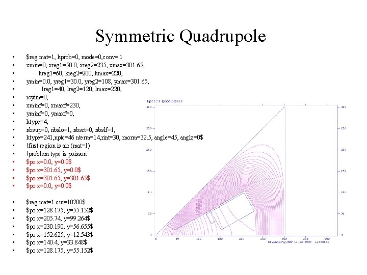 Symmetric Quadrupole • • • • • $reg mat=1, kprob=0, mode=0, conv=. 1 xmin=0,