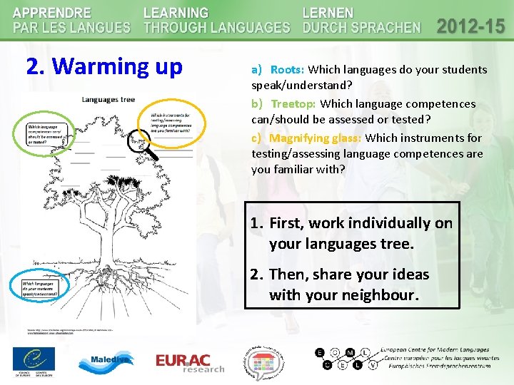 2. Warming up a) Roots: Which languages do your students speak/understand? b) Treetop: Which 2. Warming up a) Roots: Which languages do your students speak/understand? b) Treetop: Which