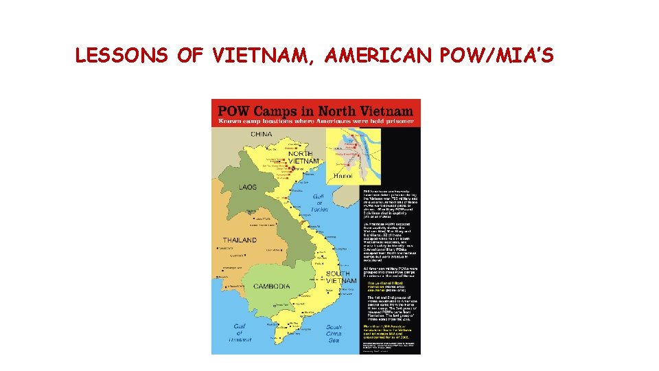 LESSONS OF VIETNAM, AMERICAN POW/MIA’S 
