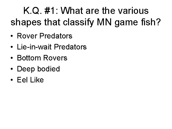 K. Q. #1: What are the various shapes that classify MN game fish? •